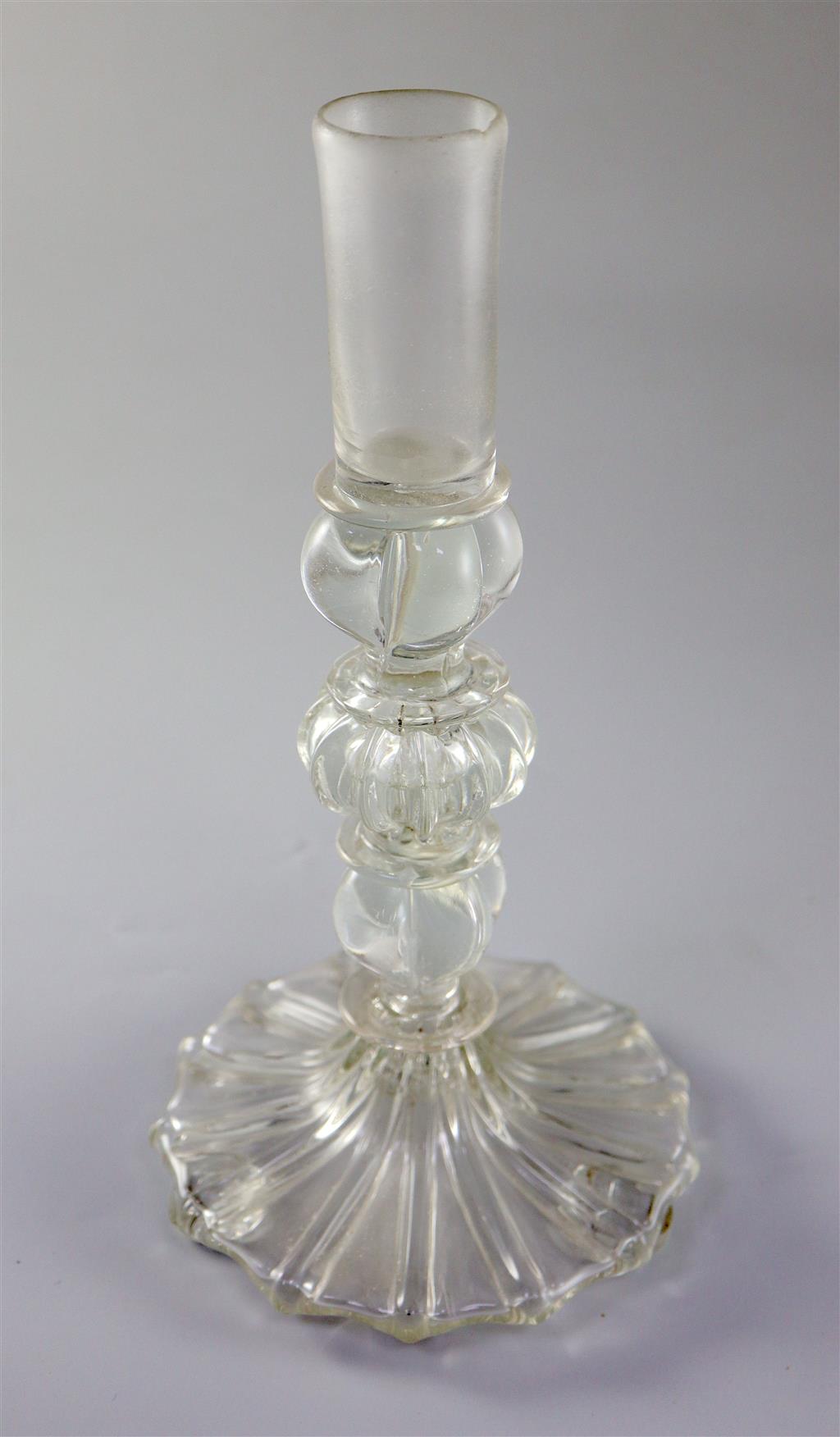 A rare and important lead glass candlestick, attributed to George Ravenscroft, c.1680 27.5cm high